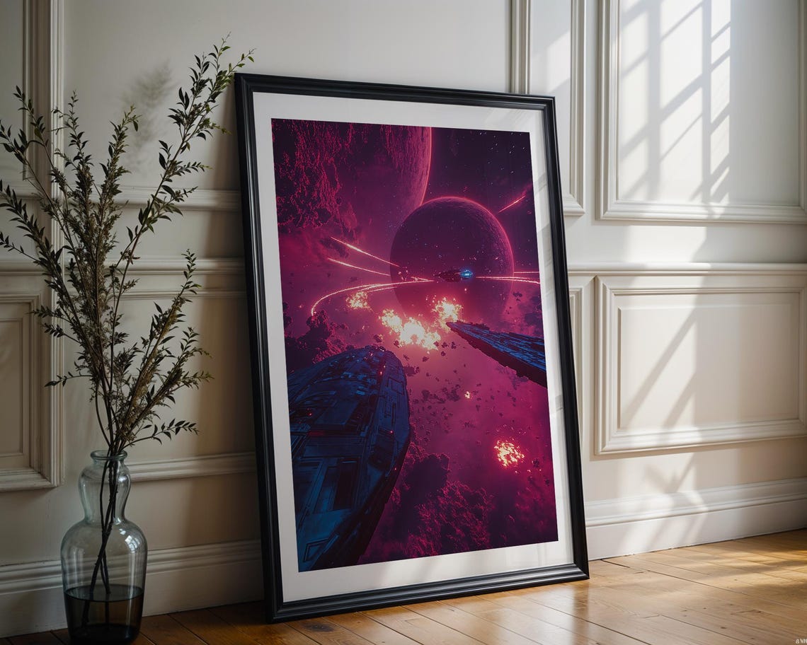 Crimson Nebula Space Battle Spaceship Planet Clash Sci Fi Poster - Image 5