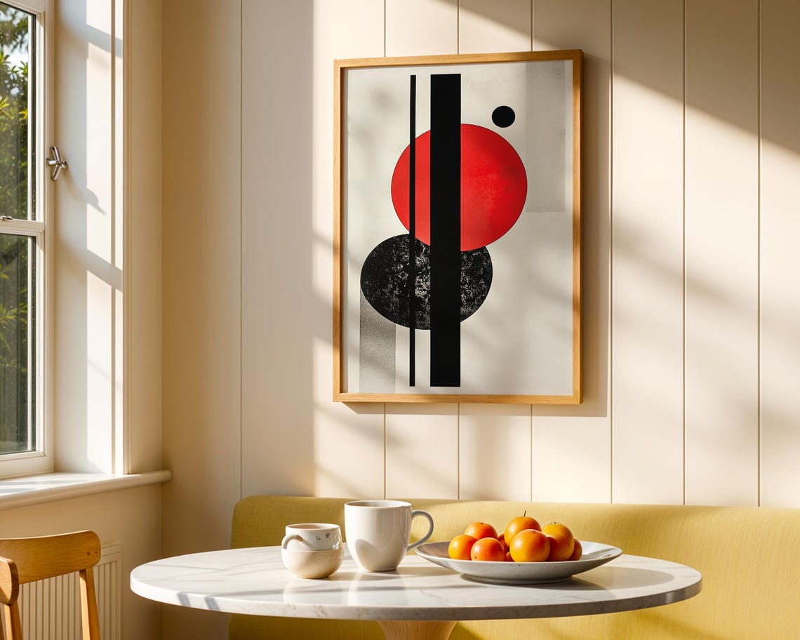 Bauhaus Geometric Red Black Circles Modern Abstract Wall Poster - Image 3