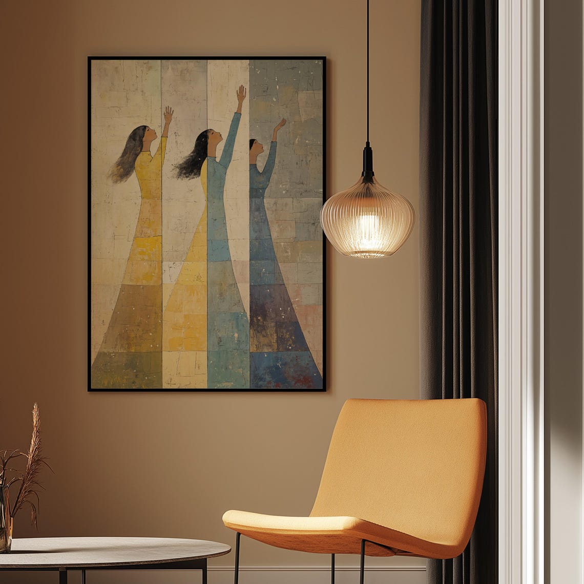Reaching Figures Art Print Elegant Abstract Women Textured Contemporary Wall - Image 2