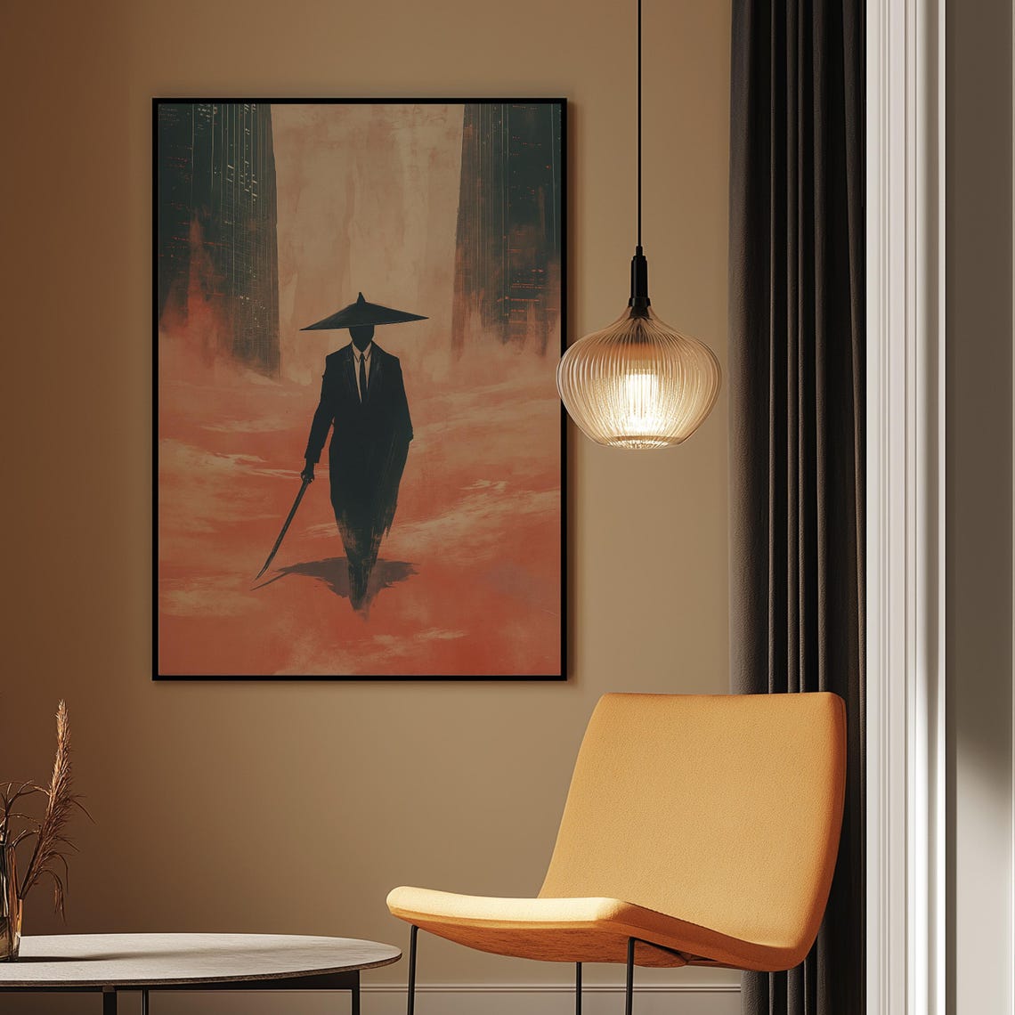 Samurai Warrior Modern Suit Sword Urban Haze Atmospheric Art Poster - Image 5