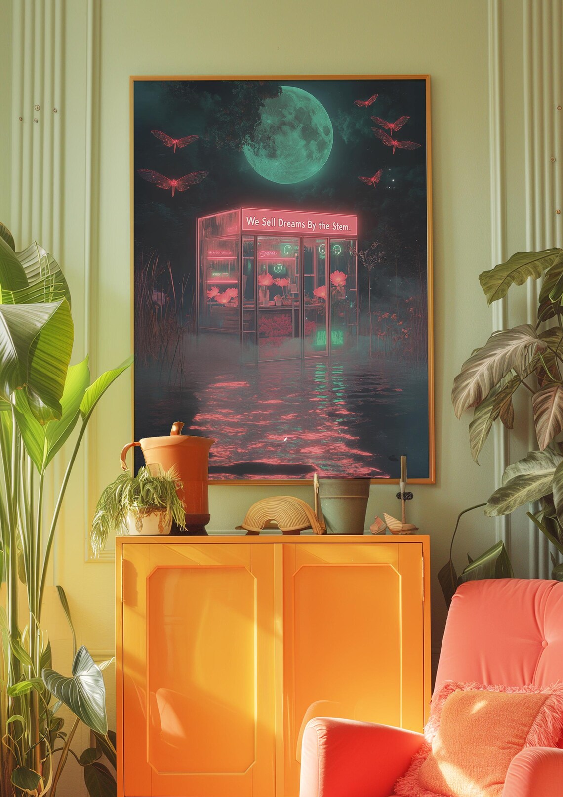 We Sell Dreams By the Stem Neon Flower Shop Night Mood Poster - Image 4