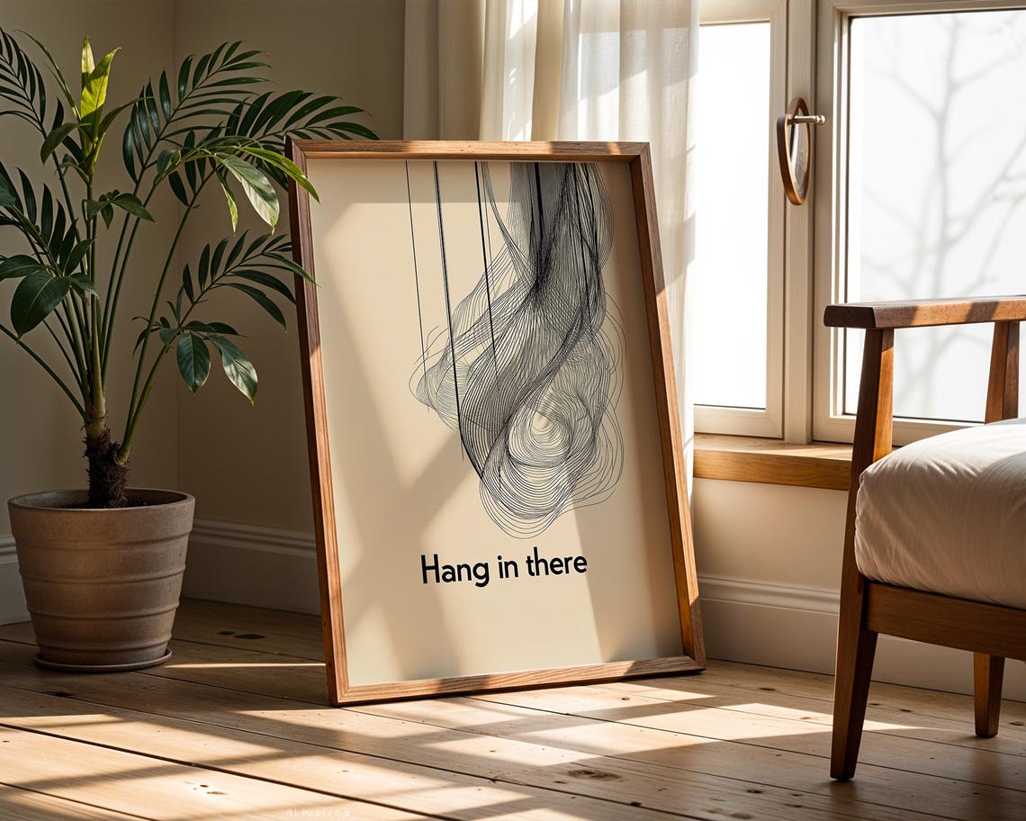 Hang in There Quote Flowing Line Art Encouragement Wall Poster - Image 2