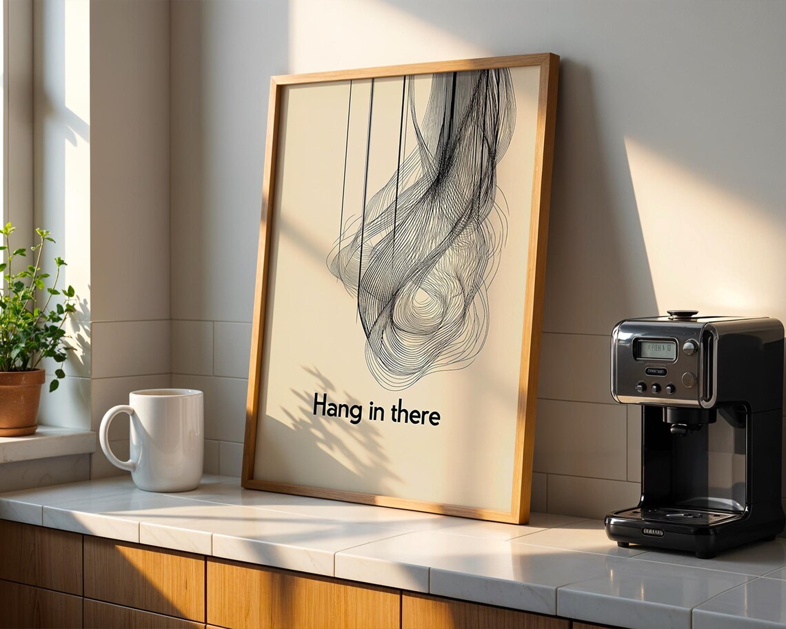 Hang in There Quote Flowing Line Art Encouragement Wall Poster - Image 5