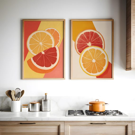 Citrus Harmony Art Print Bundle Orange Grapefruit Pop Vibrant Retro Kitchen Dcor