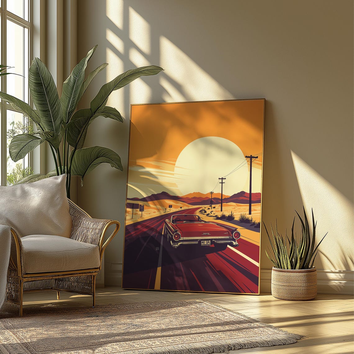 Classic Convertible Desert Highway Sunset Retro Drive Art Poster - Image 2