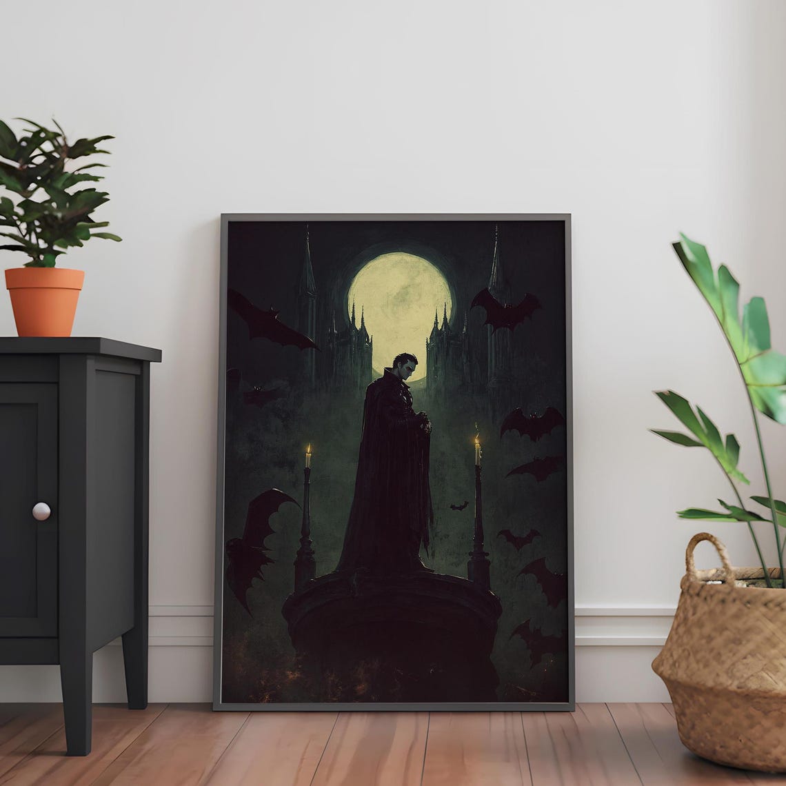 Gothic Vampire Castle Full Moon Bats Dark Fantasy Night Poster