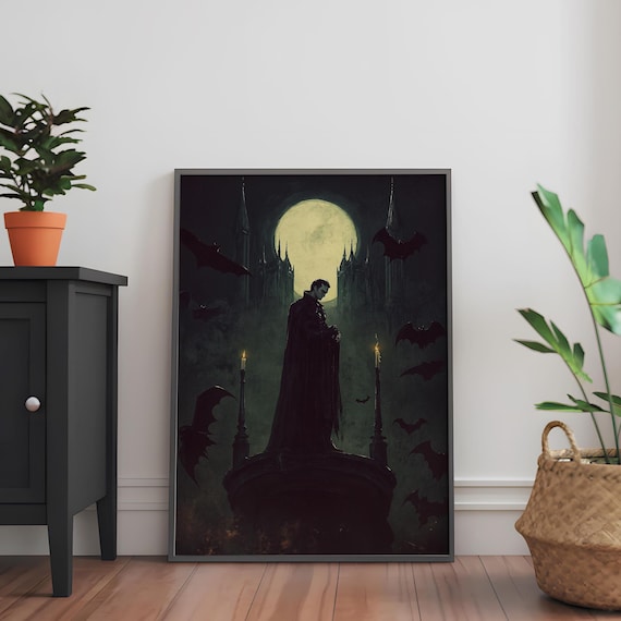 Gothic Vampire Castle Full Moon Bats Dark Fantasy Night Poster