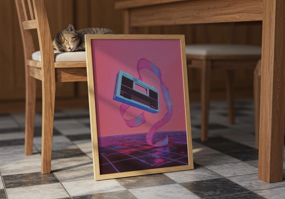 Retro Boombox Synthwave Grid 80s Neon Magic Music Vibe Poster - Image 5