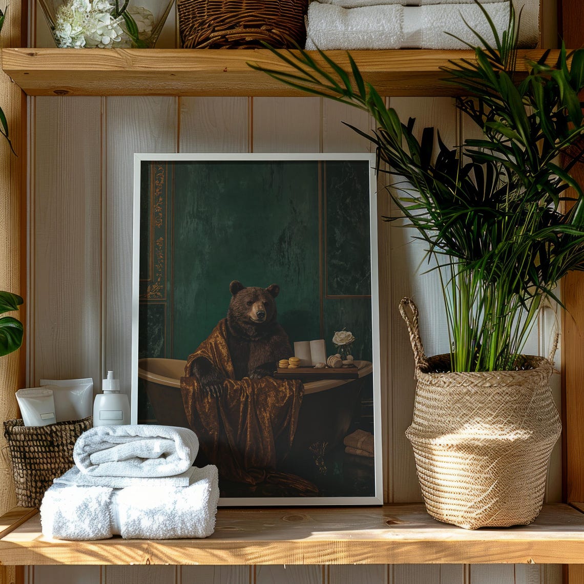 Regal Bear Bath Art Print Funny Bathroom Animal Decor Vintage Spa Humor Wall - Image 5