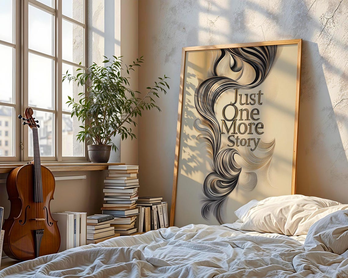 Just One More Story Elegant Typography with Flowing Ink Swirls Poster - Image 5