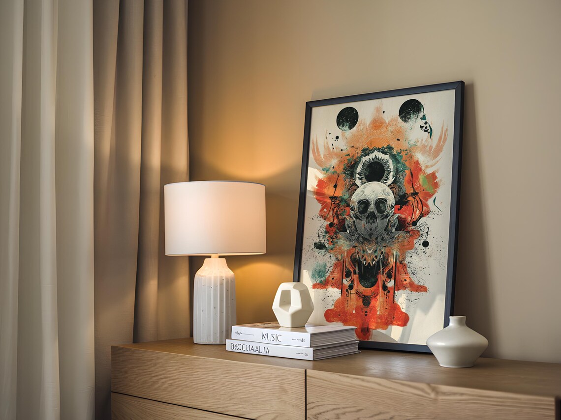 Ethereal Skull Gothic Occult Watercolor Surrealist Art Poster - Image 2