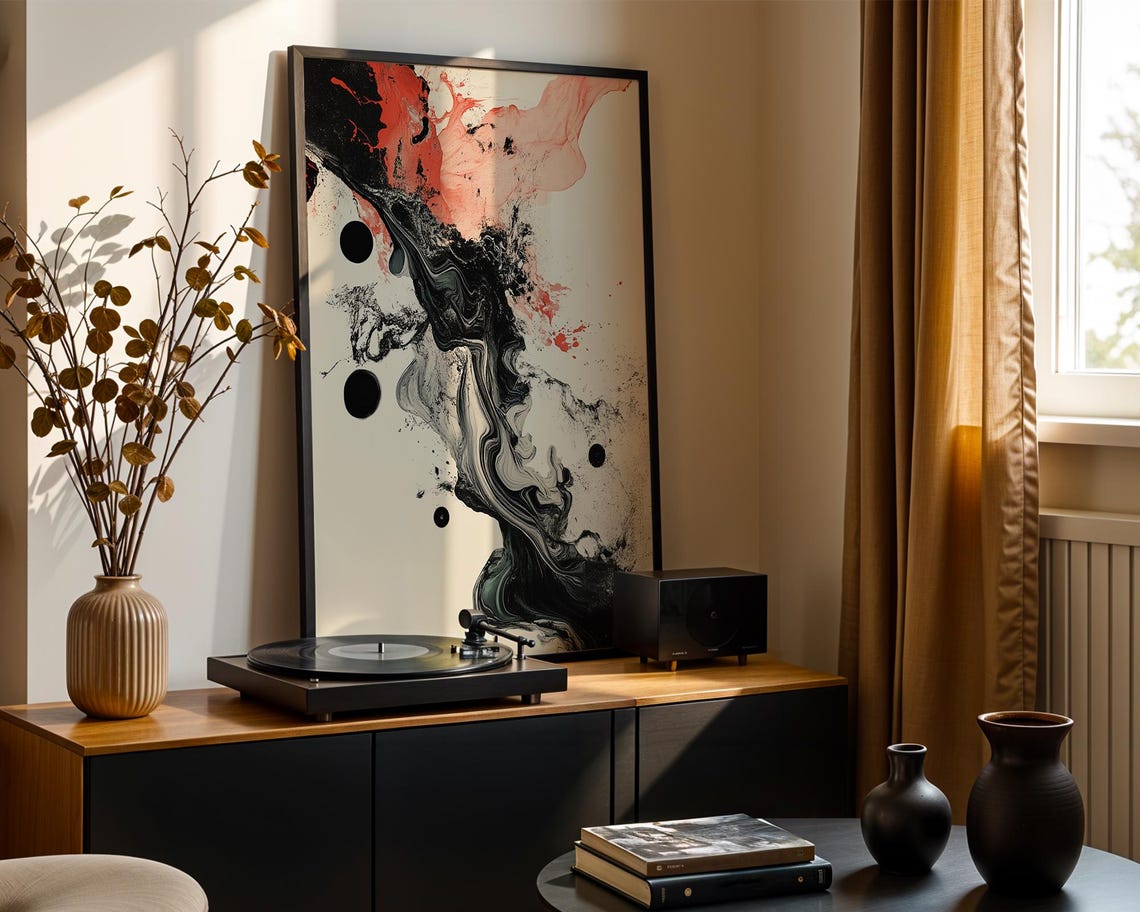 Abstract Ink Fluid Black Red Minimalist Modern Ink Wash Art Print - Image 5