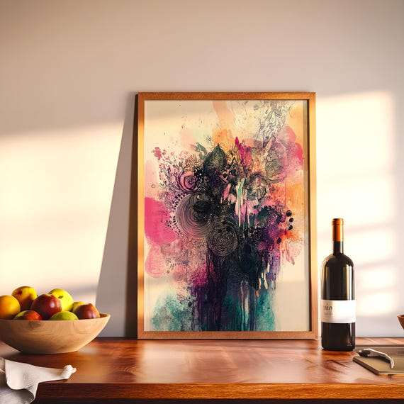 Abstract Watercolor Art Print Vibrant Mixed Media Wall Modern Boho Expressionist Decor