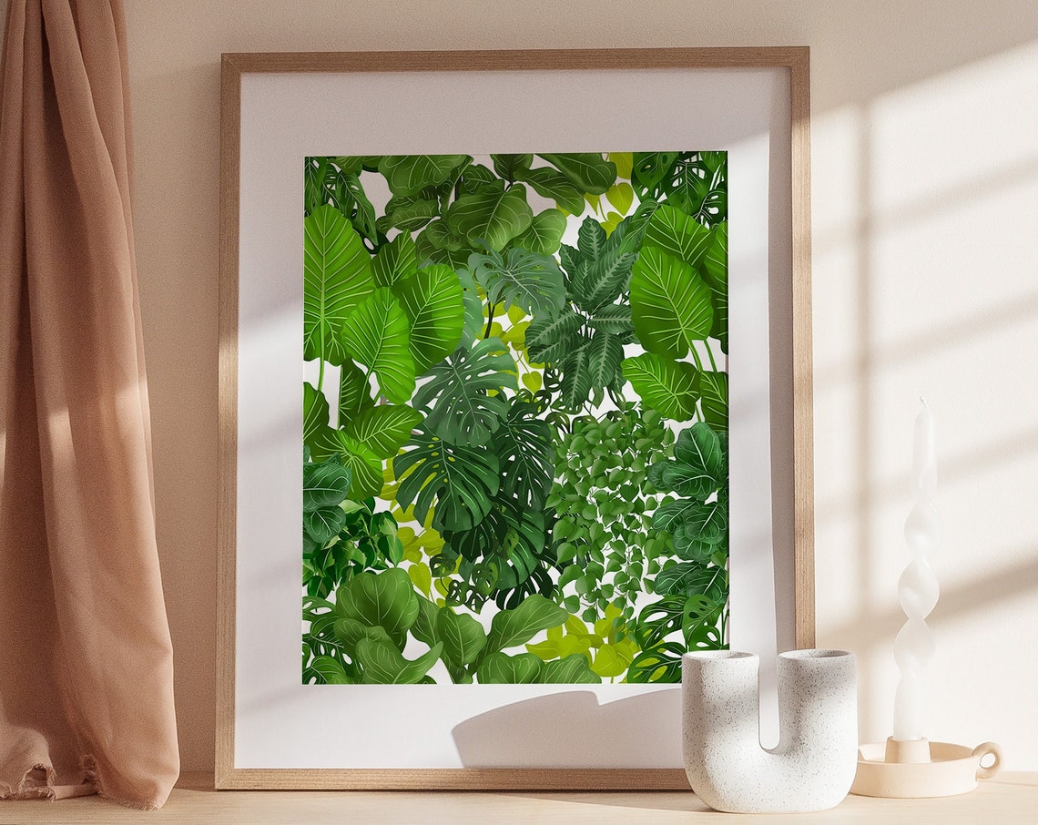 Mixed Houseplant Leaf Fill Poster Monstera Philodendron Jungle Decor