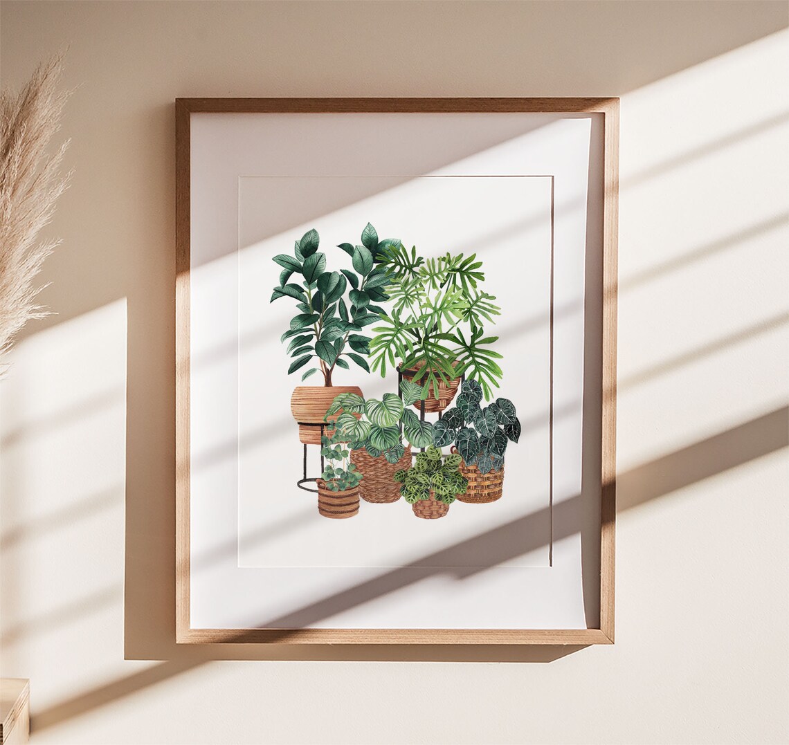 Ficus Philodendron Maranta Group Watercolor Botanical Plant Poster