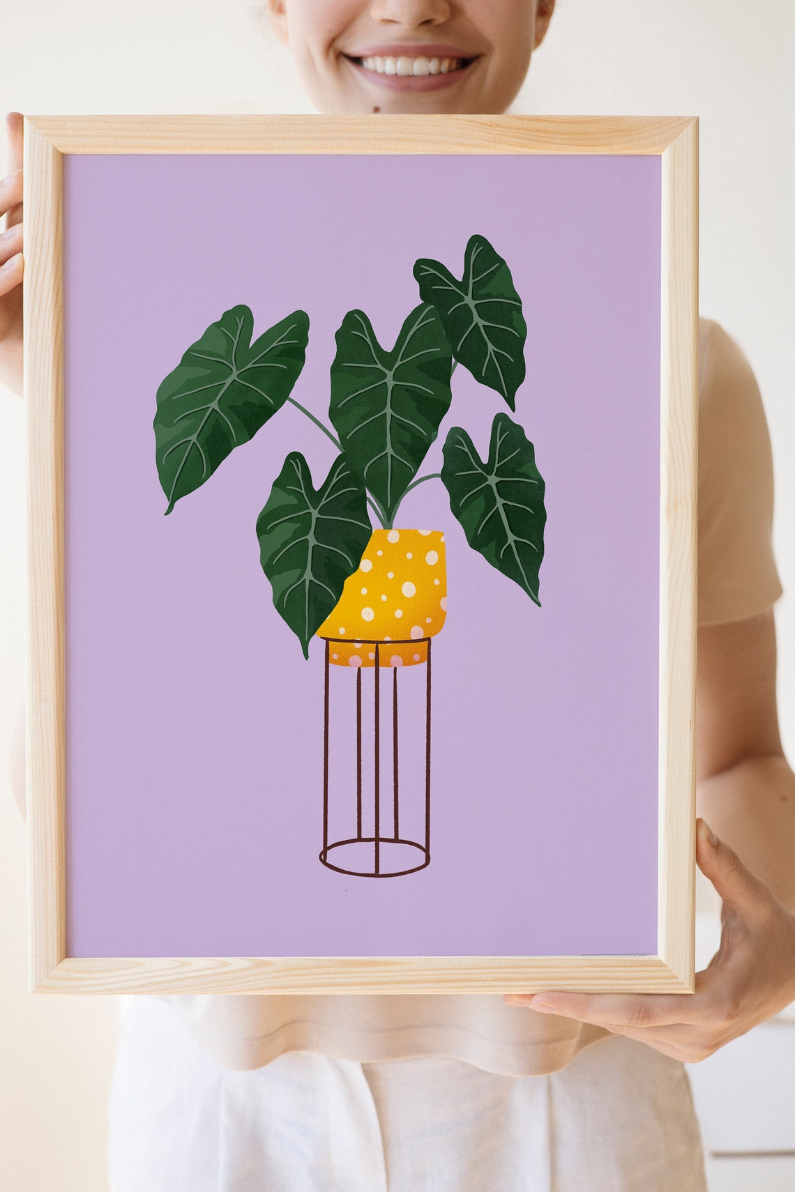 Heartleaf Philodendron Print Yellow Dotted Pot Lavender Background - Image 2