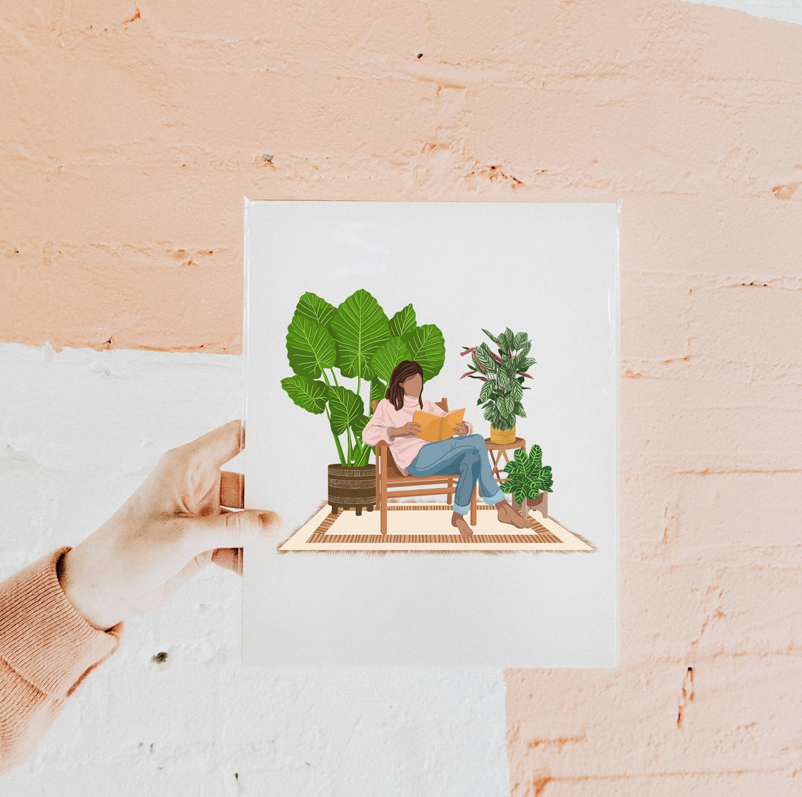 Bookworm Plant Lady Print Woman Reading Chair Houseplants Art