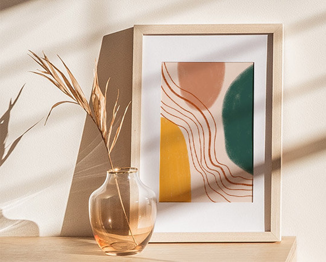 Mustard Green Rust Organic Shapes Boho Modern Abstract Poster - Image 3
