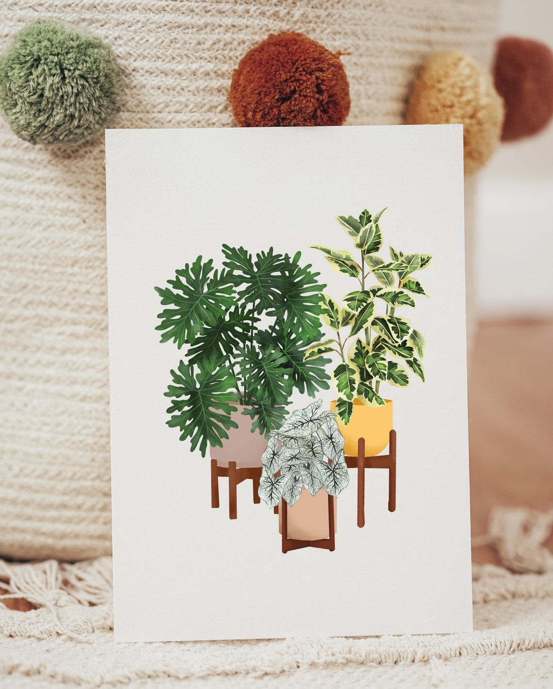 Philodendron Ficus And Caladium Potted Plants Botanical Poster - Image 2