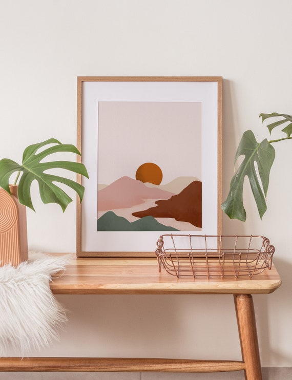 Sunset Mountains Art Print Neutral Wall Art Landscape Painting Terracotta Wall Art Boho Art Prints Nature Inspired Art
