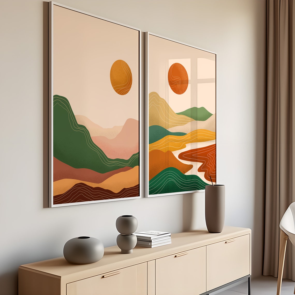 Abstract Mountain Poster Mid Century Modern Boho Prints Sunshine Art Prints Earth Toned Art Print Bohemian Landscape - Image 2