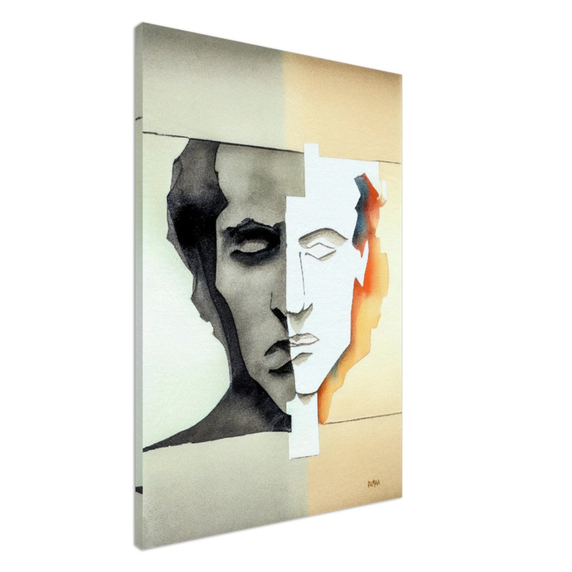 Split Face Minimalist Abstract Portrait Watercolor Modern Art Poster - Image 3