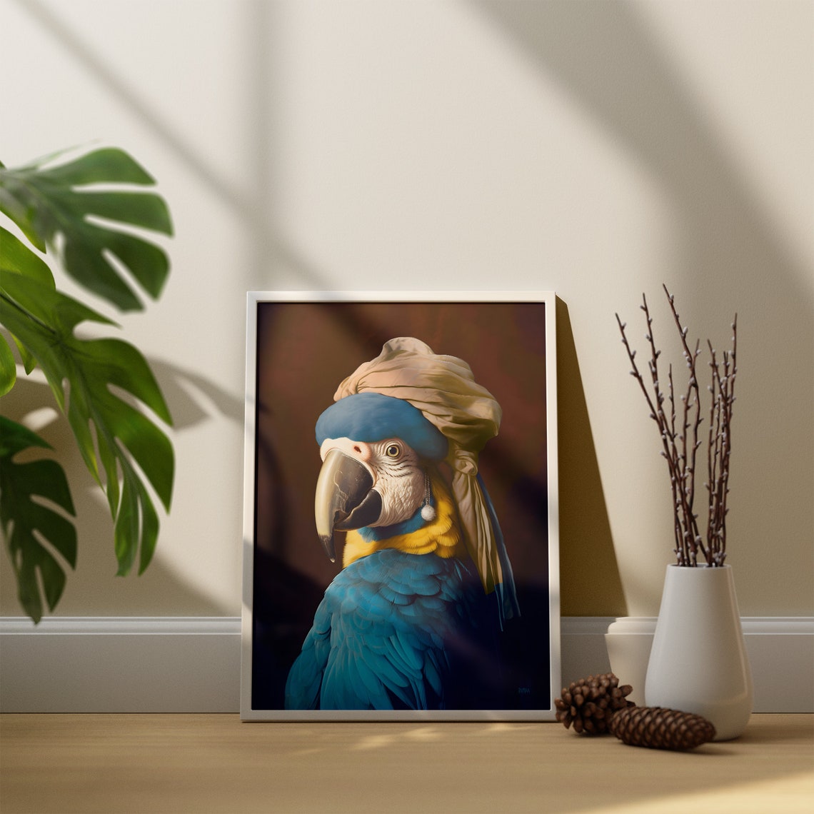 Parrot Bird Lover Funny Designed Baroque Style Nursery Home Dcor Portrait Johannes Vermeer Wall Artwork - Image 2