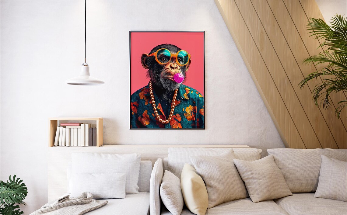 Funky Monkey Pop Art Animal Poster, Tropical Decor - Image 6