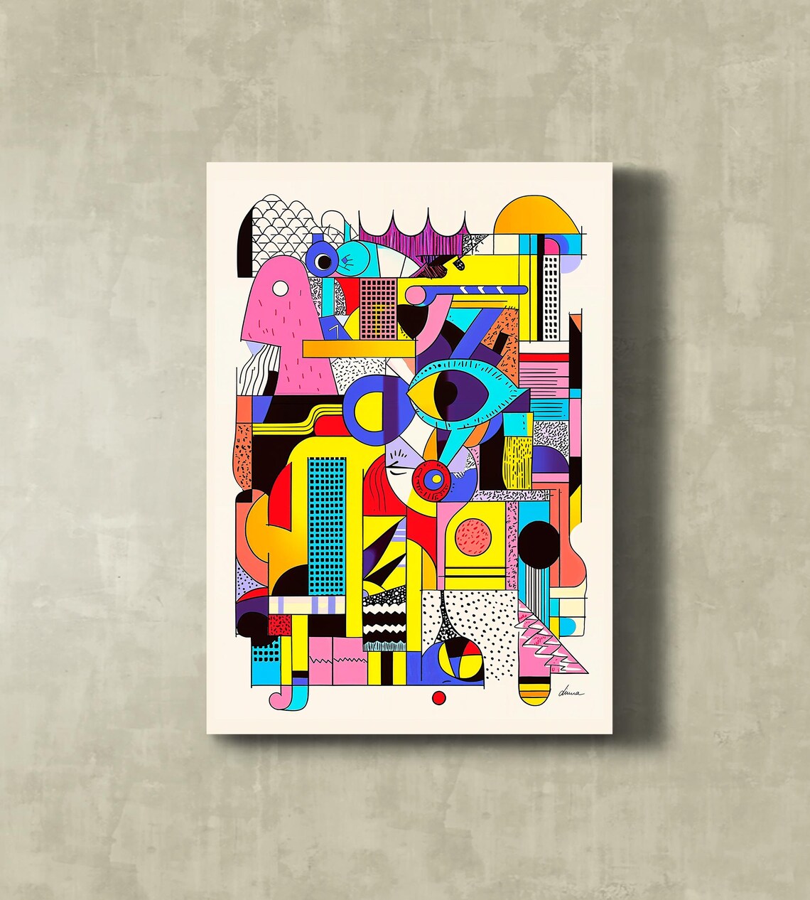 Geometric Bauhaus Style Abstract Shapes Pink Yellow Blue Art Poster