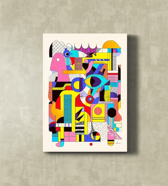 Vibrant Retro Art Geometric Print Abstract Retro Pop Shapes Wall Art Modern Colorful Poster For Office Or Home Decor Or Framed Art
