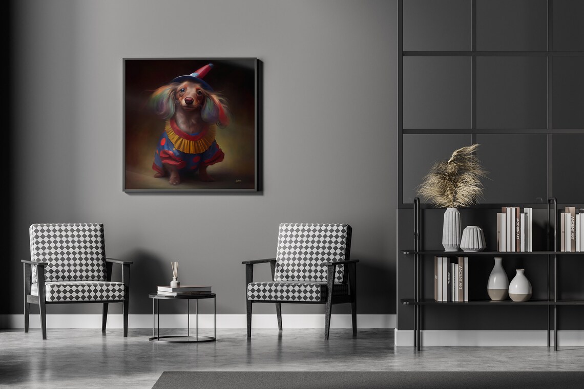 Dachshund in Clown Costume Funny Dog Oil Style Painting Poster - Image 7