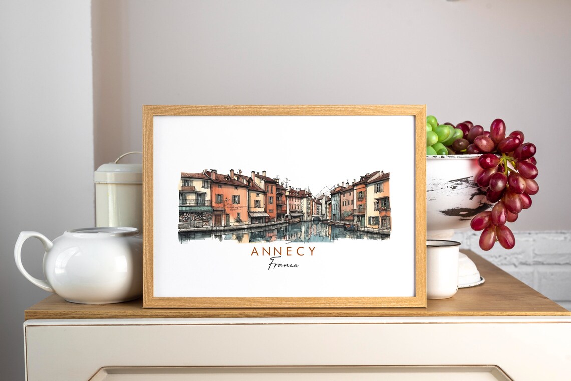 Annecy France Canal Side Pastel Houses Watercolor Art Poster - Image 3