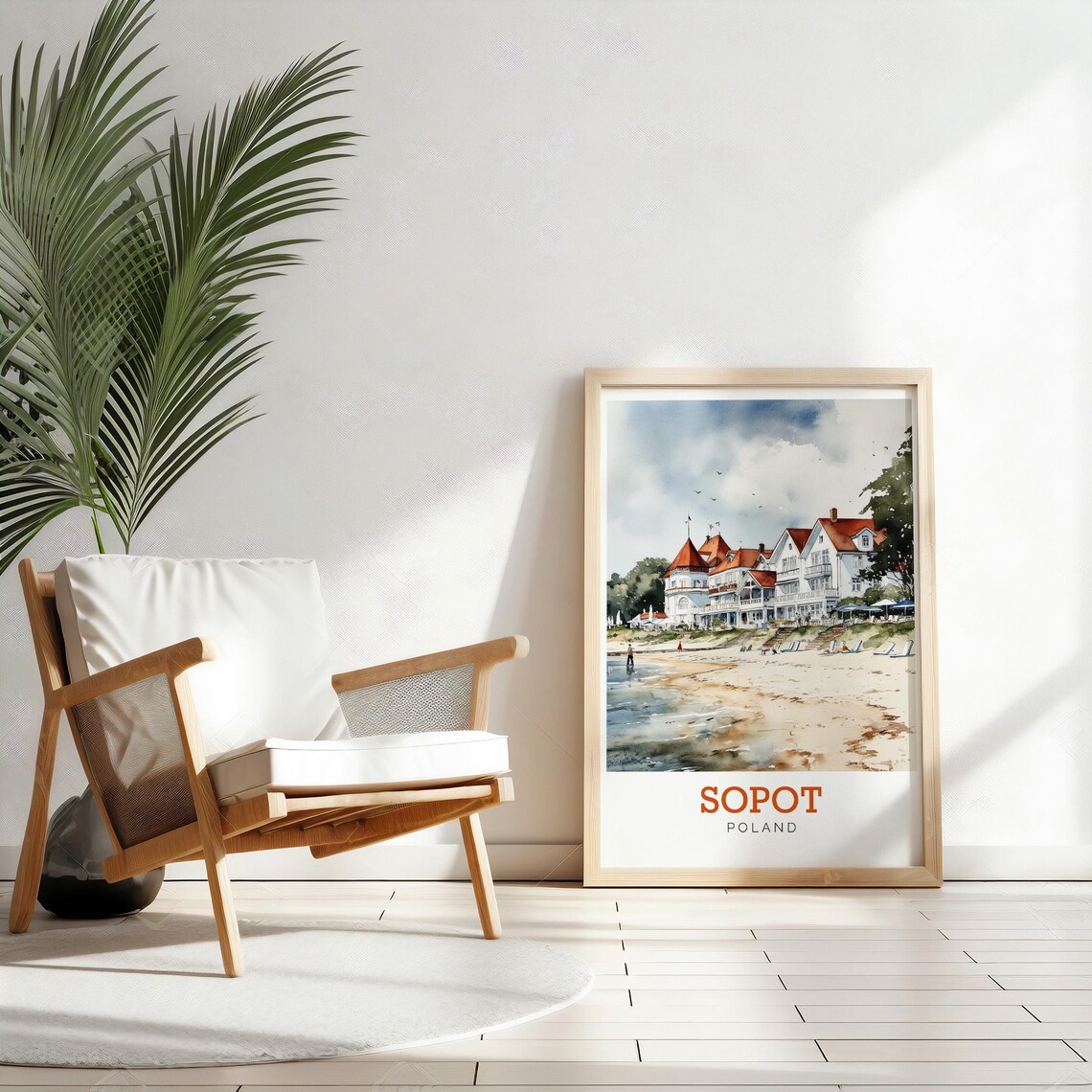 Sopot Poland Beach Grand Hotel Watercolor Baltic Coast Travel Poster - Image 2