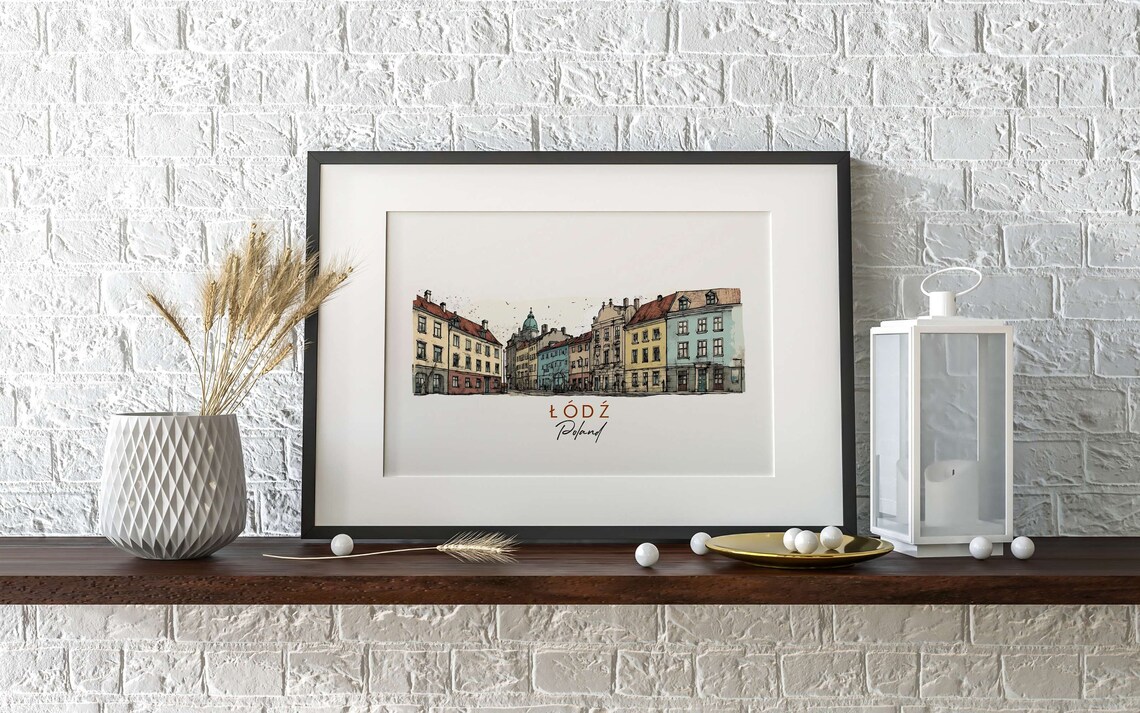 Lodz Poland Colorful Historic Street Ink Watercolor Town Poster - Image 2