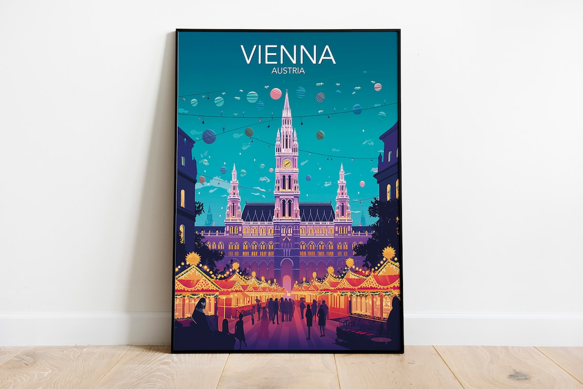 Vienna Christmas Market Art Print, Modern Poster