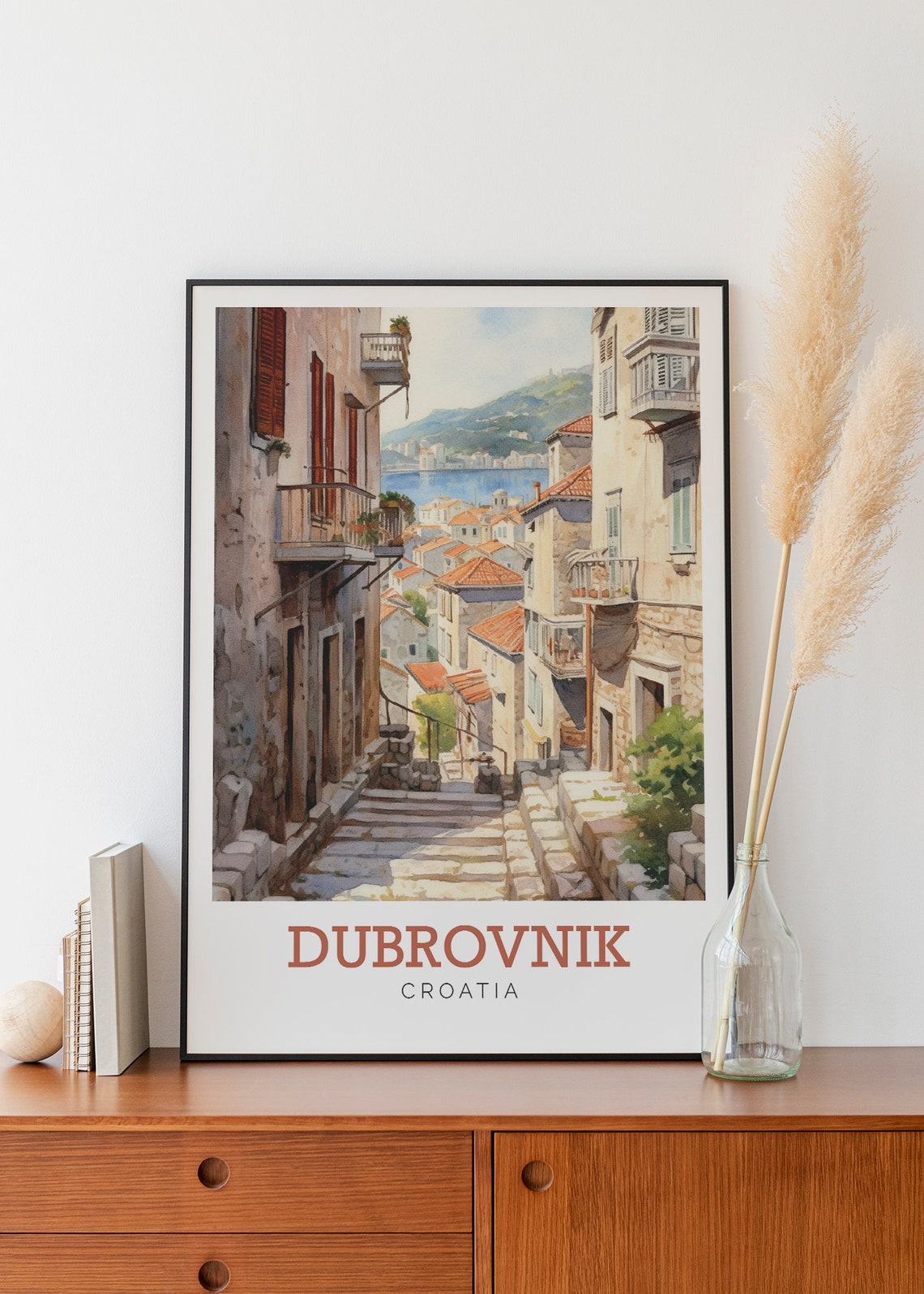 Dubrovnik Croatia Old Town Street Watercolor Art Travel Poster - Image 3