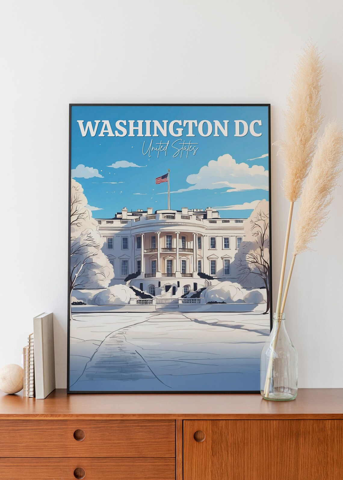 Washington DC White House Snow Winter City Travel Landmark Art Poster - Image 2