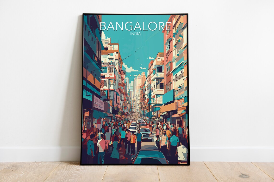 Bangalore India Bustling City Street Market Scene Travel Poster
