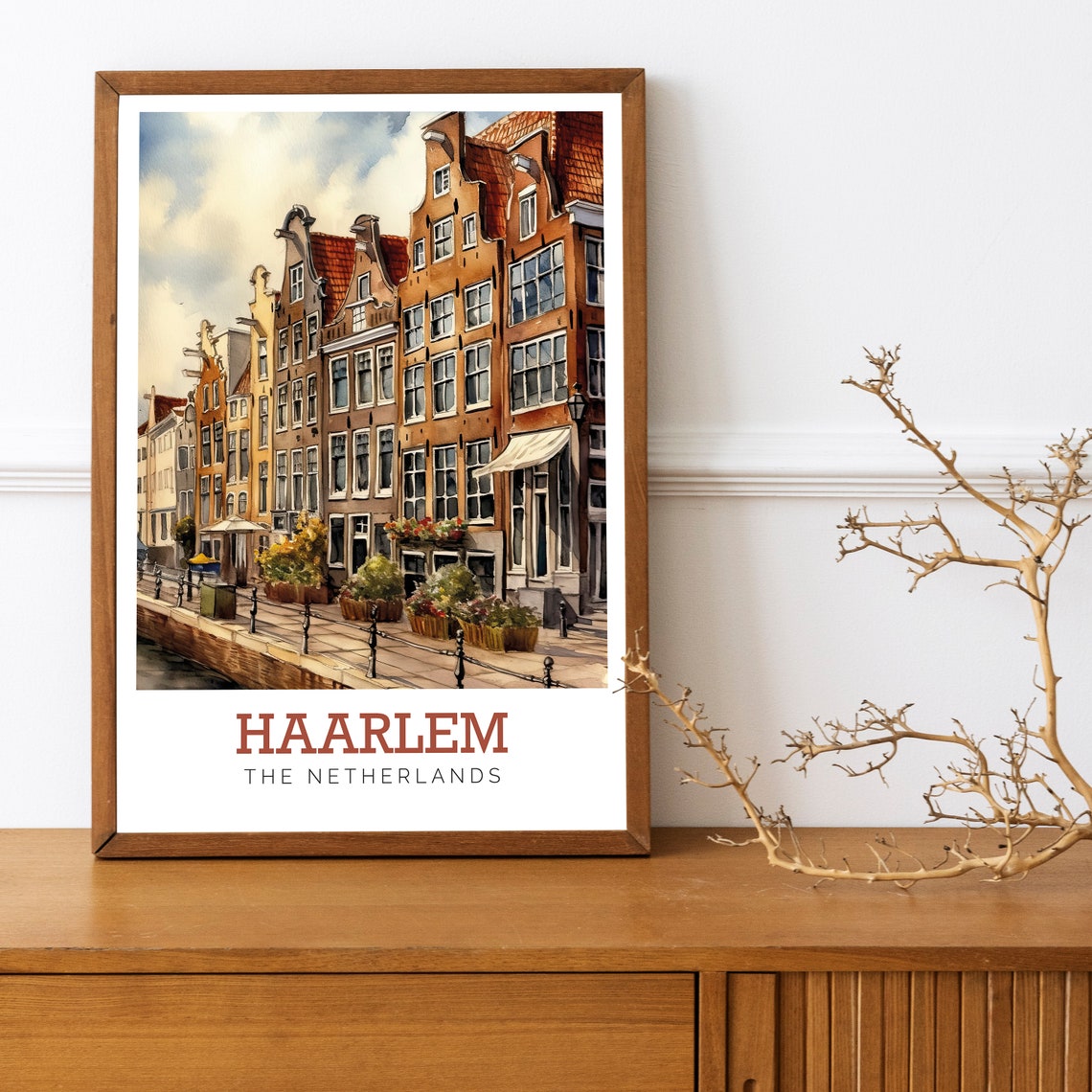 Haarlem The Netherlands Canal Gabled Houses Watercolor Poster - Image 2