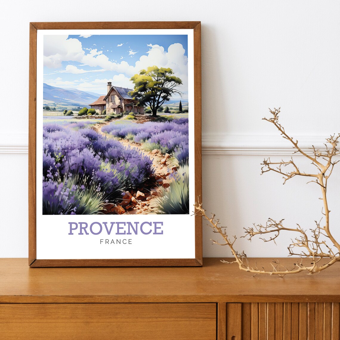 Provence France Lavender Field Farmhouse Watercolor Art Poster
