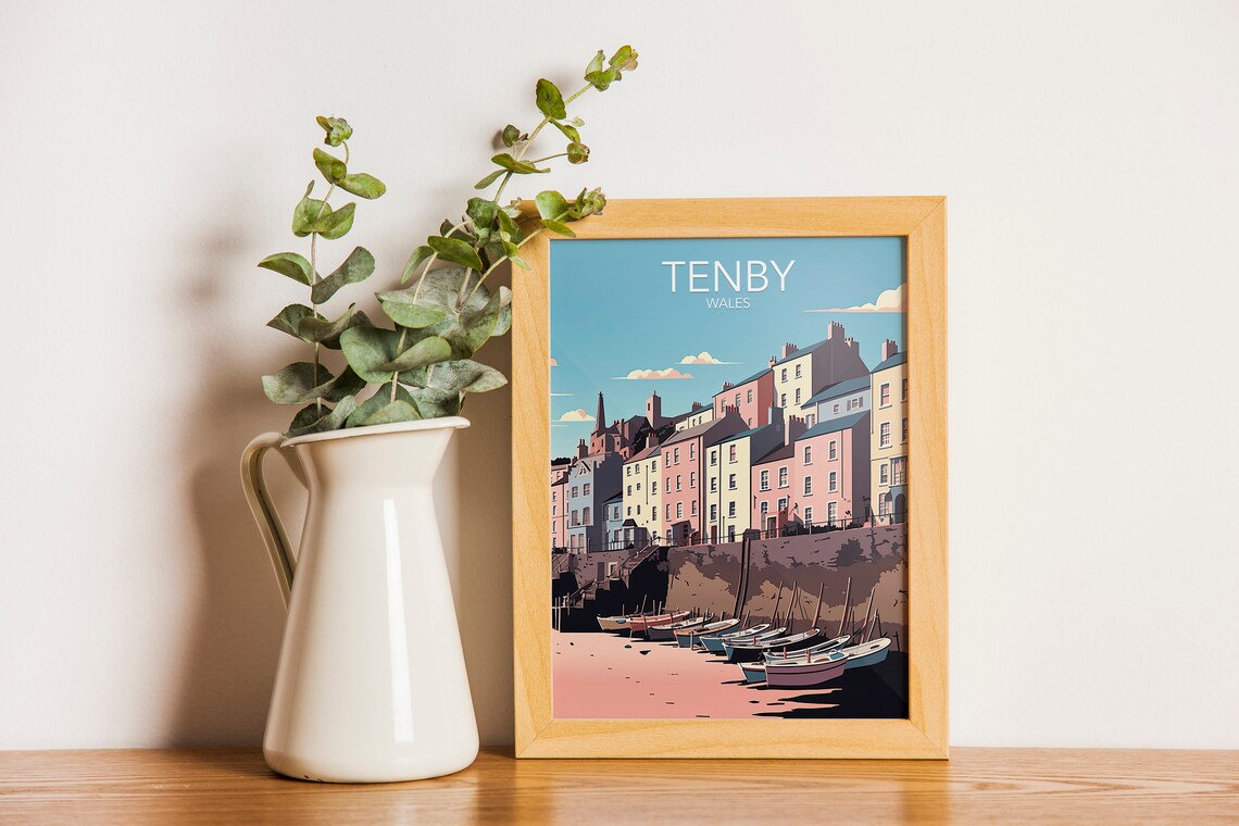 Tenby Wales Colorful Harbor Houses Fishing Boats Seaside Poster - Image 3