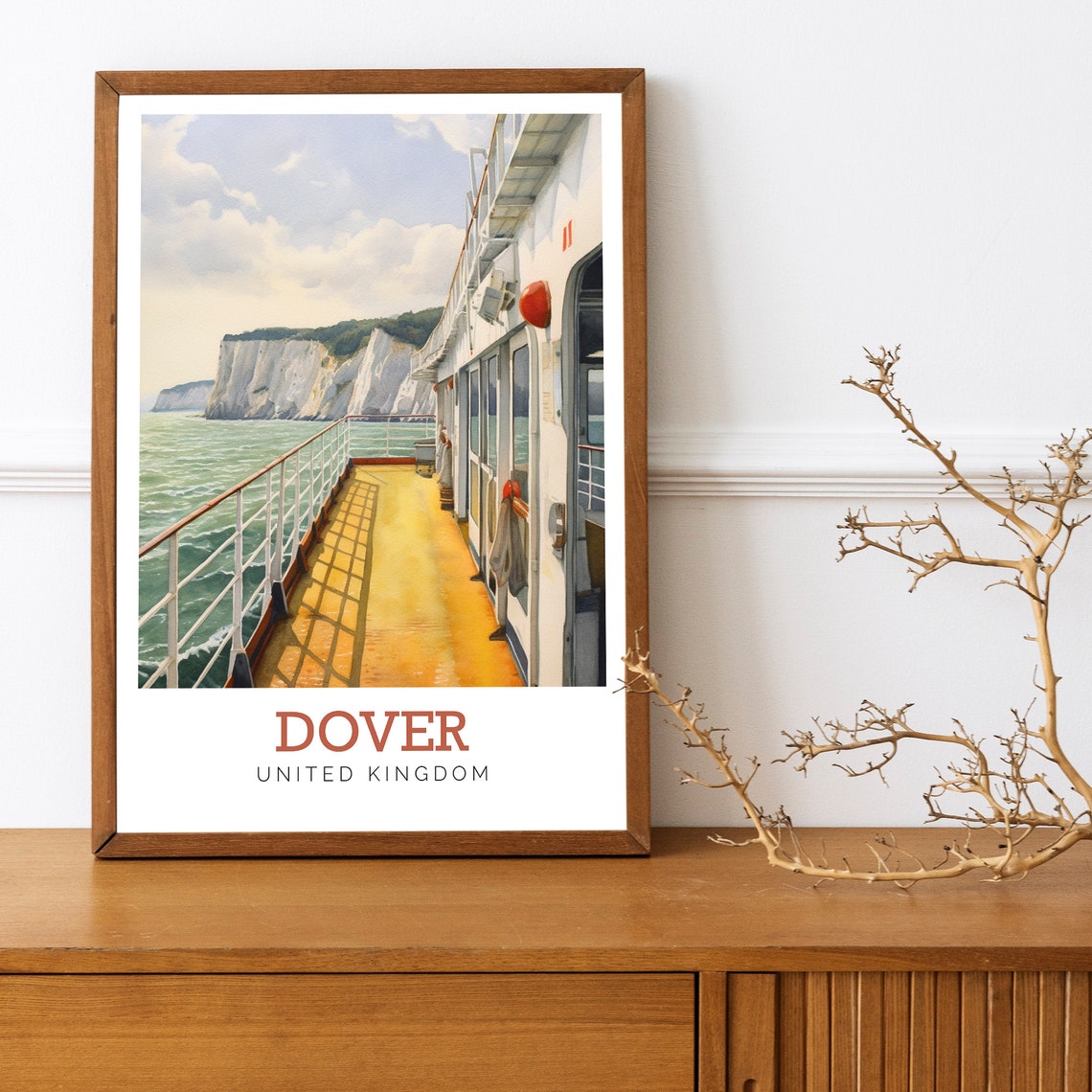 Dover United Kingdom Ferry Deck White Cliffs Watercolor Poster