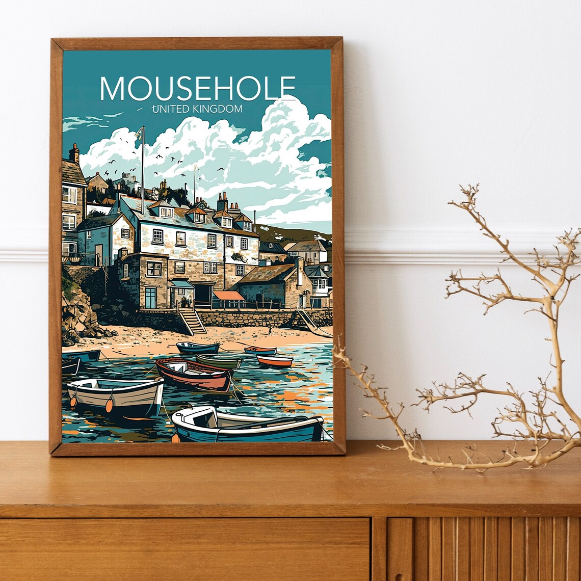 Mousehole Cornwall Modern Travel Poster Print