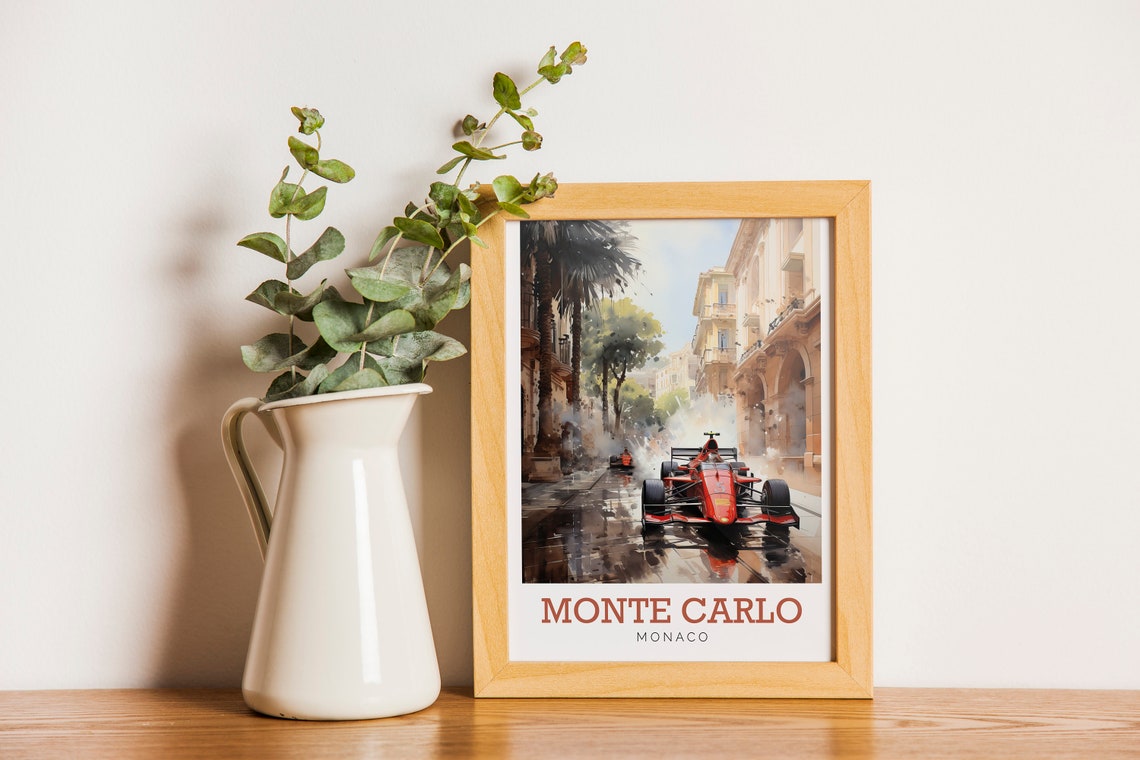 Monte Carlo Monaco Formula One Race Car Watercolor Art Poster - Image 2