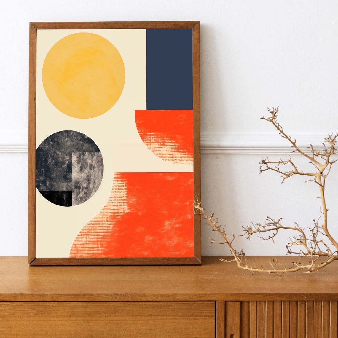 Mustard Yellow Navy Coral Abstract Shapes Mid Century Art Print - Image 3