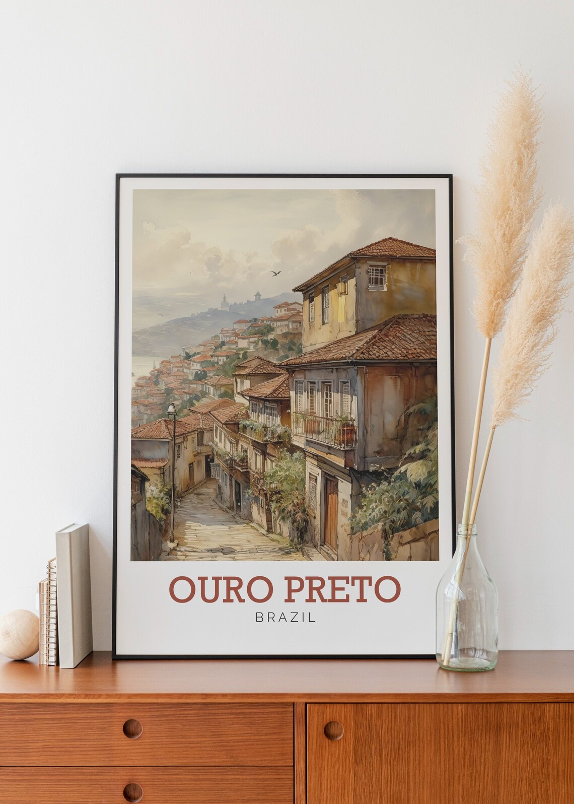 Ouro Preto Brazil Colonial Hillside Town Watercolor Art Poster - Image 2