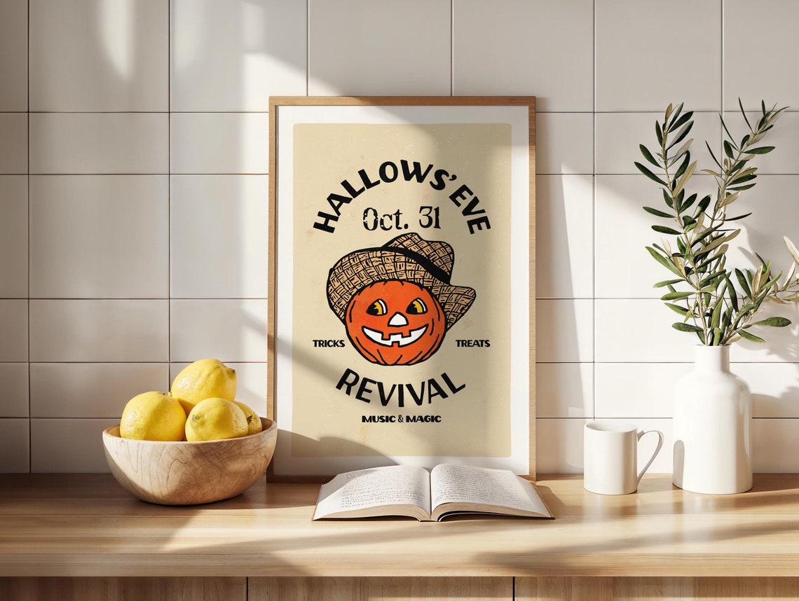 Hallows Eve Oct 31 Revival Vintage Jack-o-Lantern Halloween Poster