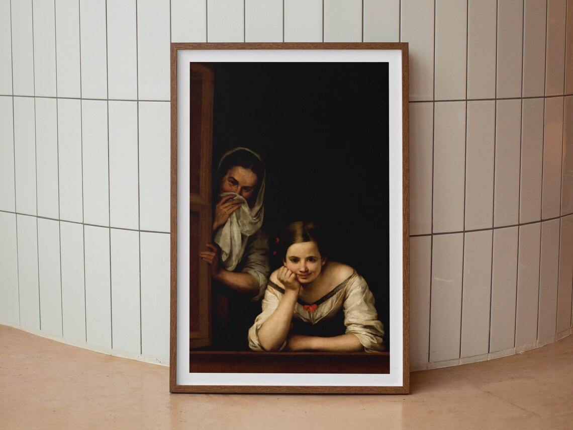 Two Women Painting Bathroom Art, Vintage Mid-Century - Image 2