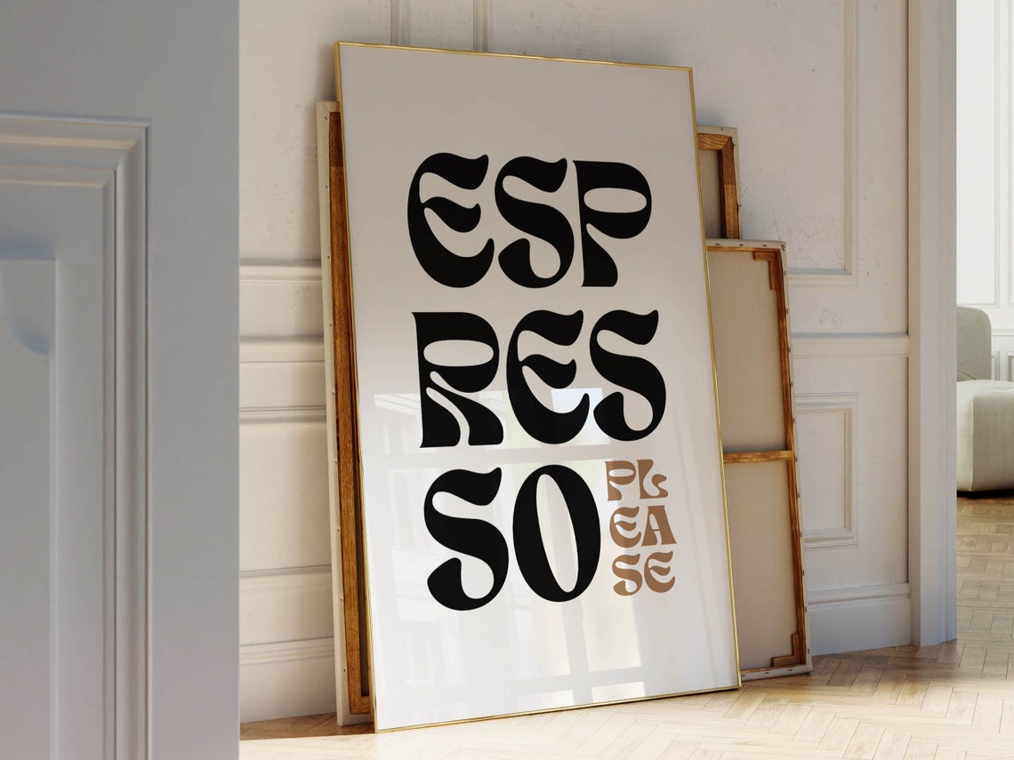 Espresso Please Retro Groovy Typography Coffee Lover Kitchen Poster