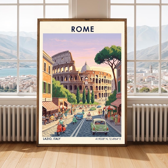 Vintage Rome Colosseum Art Print Italian Cityscape Travel Poster